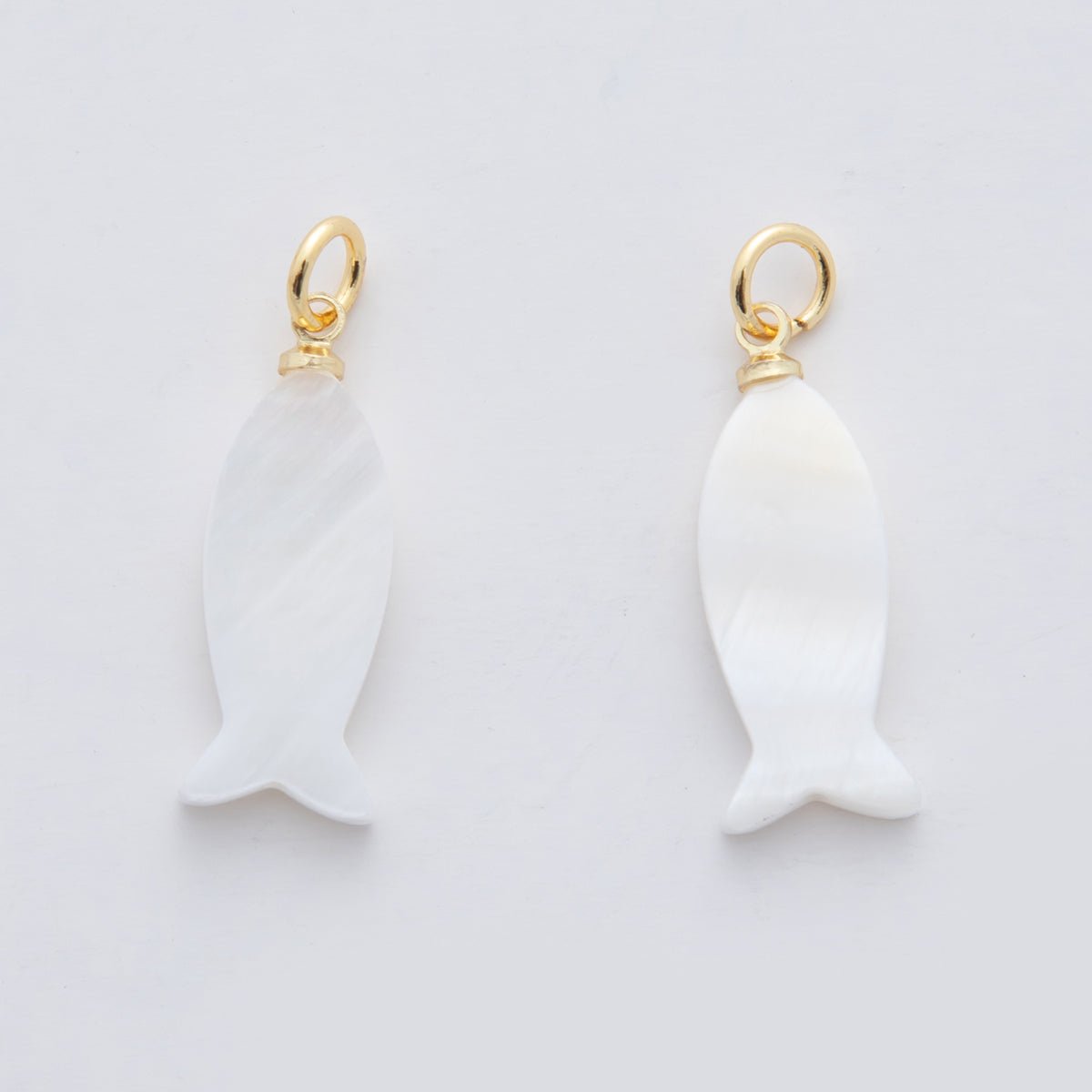 18K Gold Filled 25mm White Shell Pearl Fish Charm | AF338