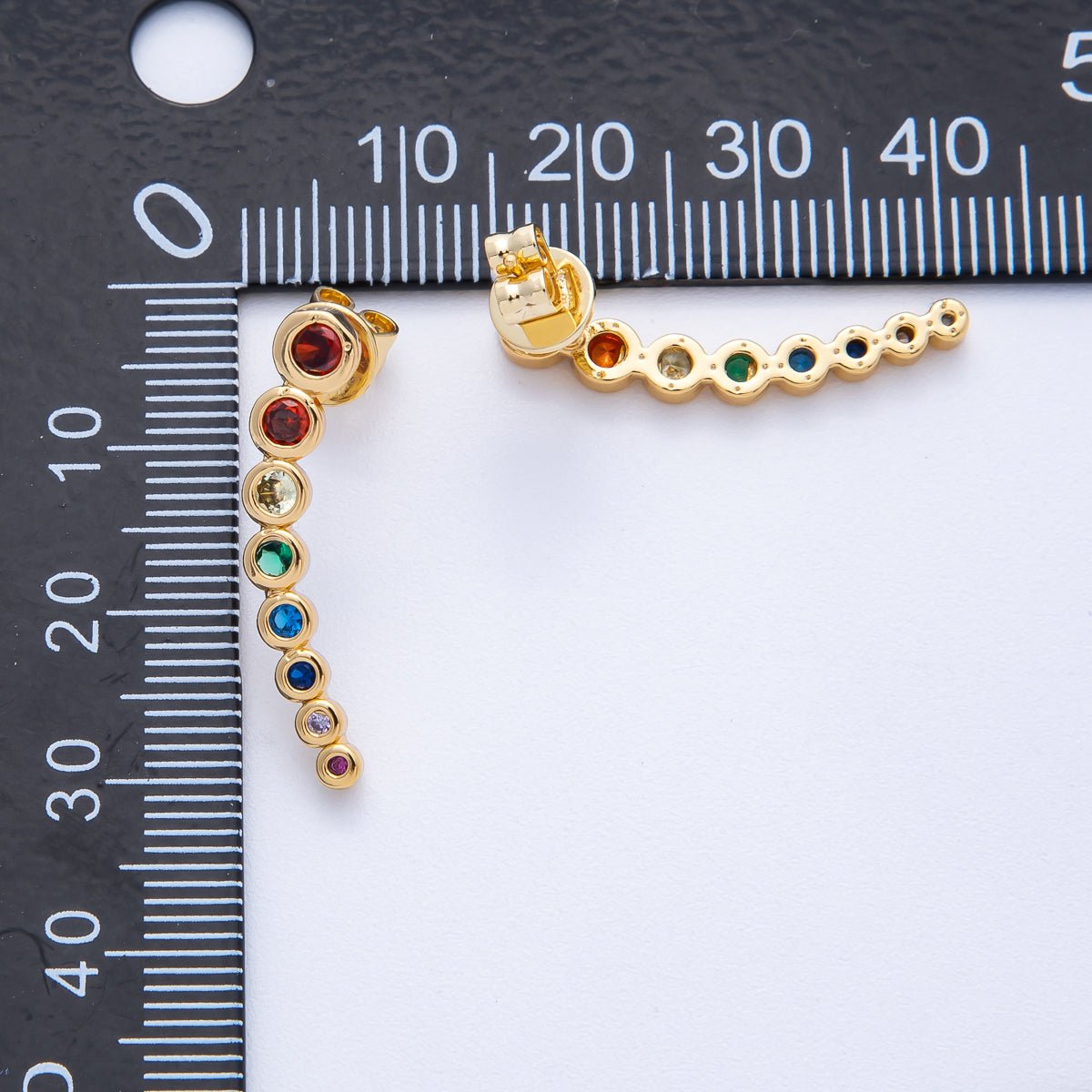 18K Gold Filled 26mm Multicolor Round Bezel CZ Curved Stud Earrings | Earrings-00128