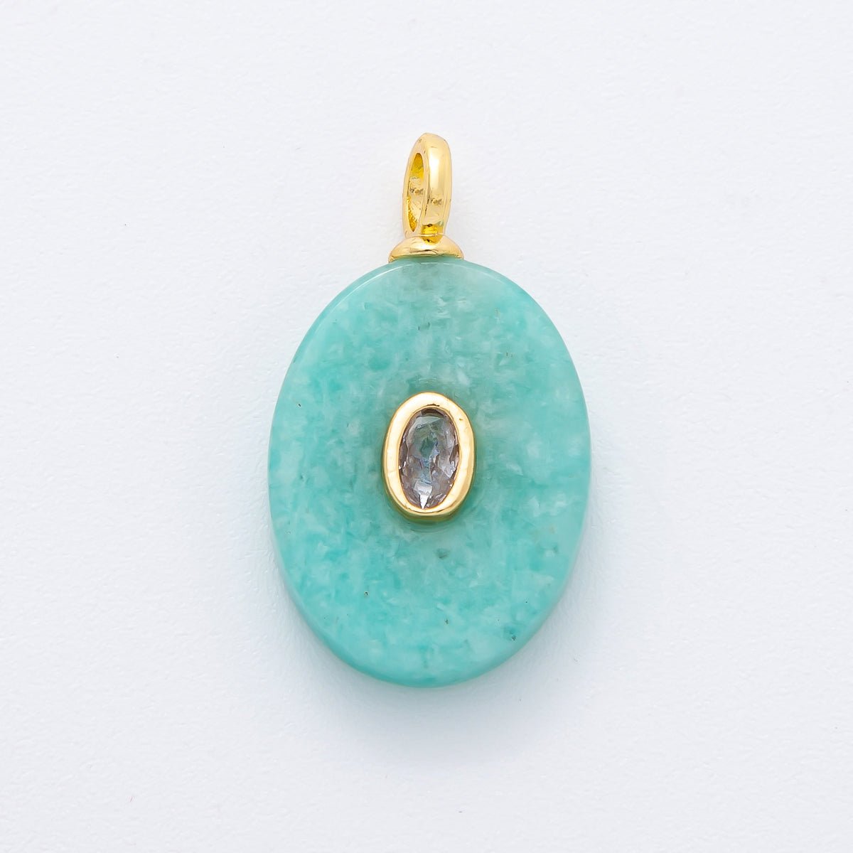 18K Gold Filled CZ Embedded Natural Gemstone Oval Charm | N720 - N741