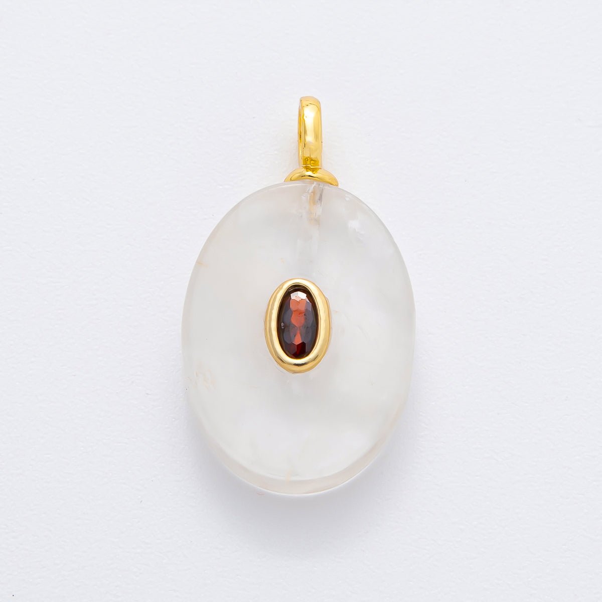18K Gold Filled CZ Embedded Natural Gemstone Oval Charm | N720 - N741