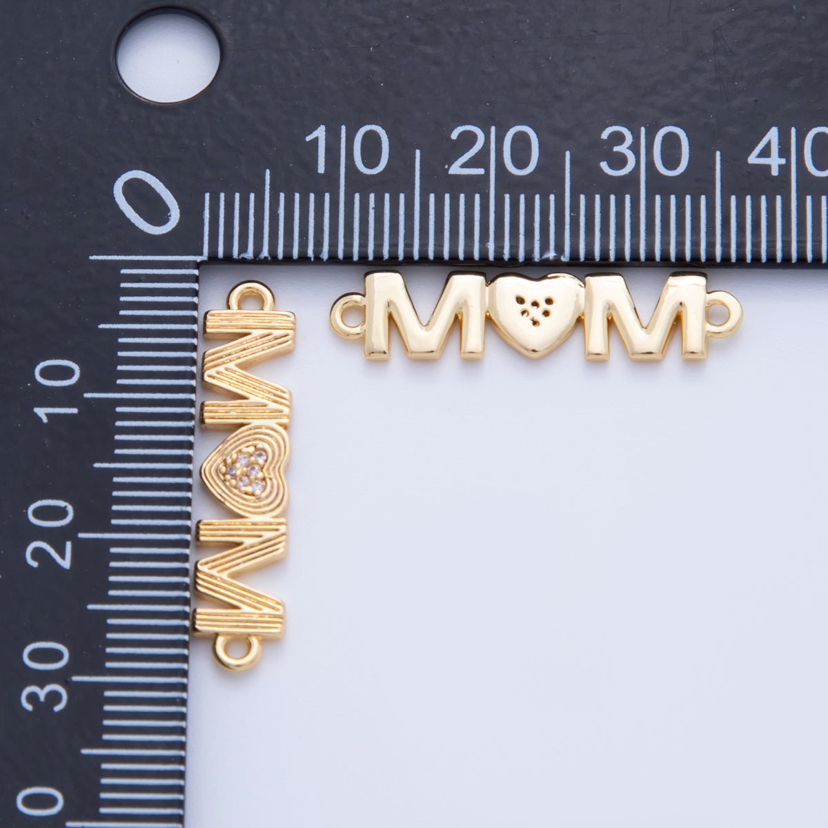 18K Gold Filled 27.5mm Micro Paved CZ Groovy Lined "MOM" Connector | Y046