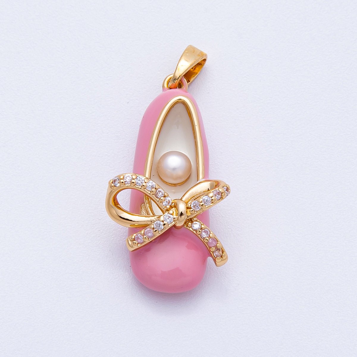 18K Gold Filled 27mm Blue, Pink Micro Paved CZ Ballerina Flat Shoes Multidimensional Pendant | Charms-00465 Charms-00466