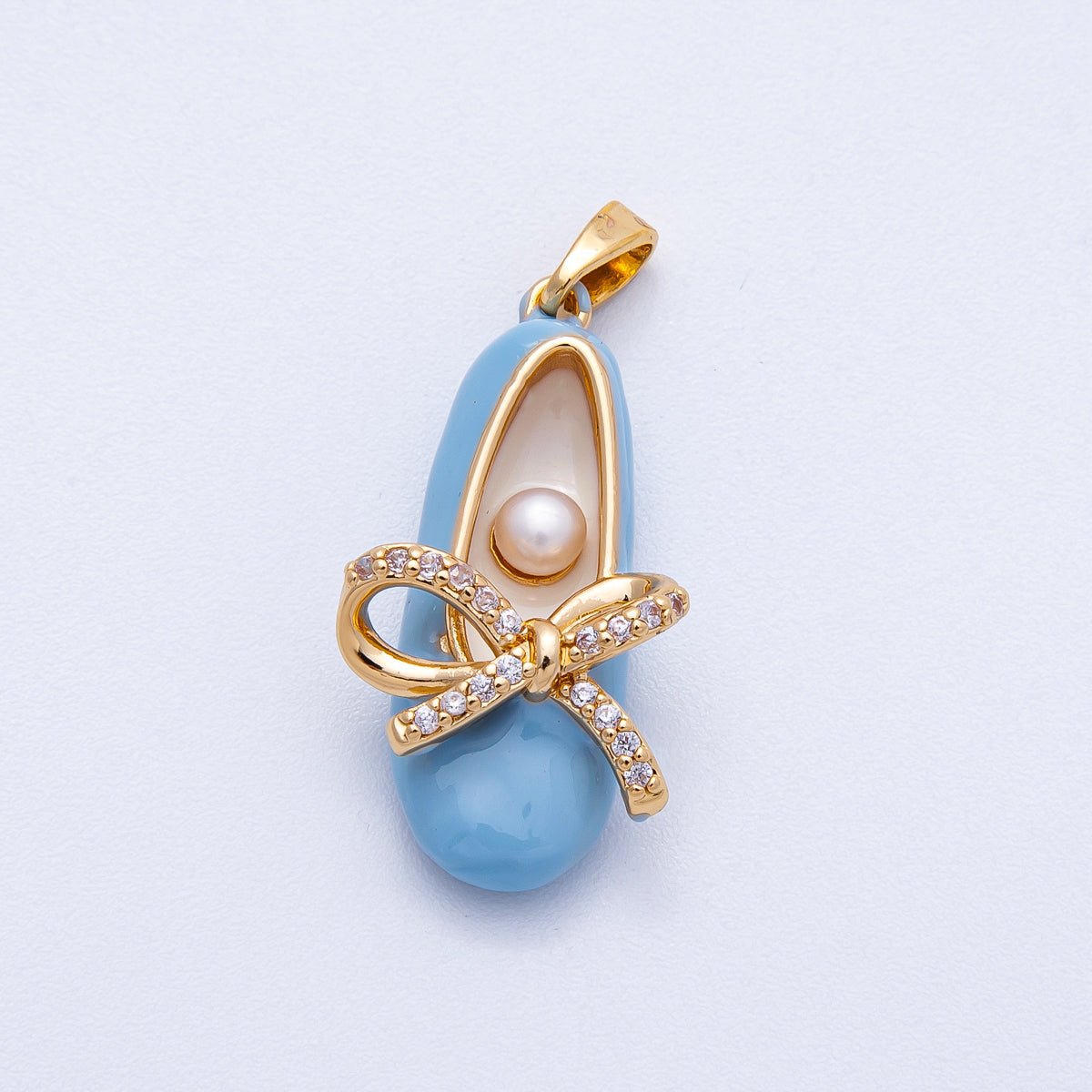 18K Gold Filled 27mm Blue, Pink Micro Paved CZ Ballerina Flat Shoes Multidimensional Pendant | Charms-00465 Charms-00466