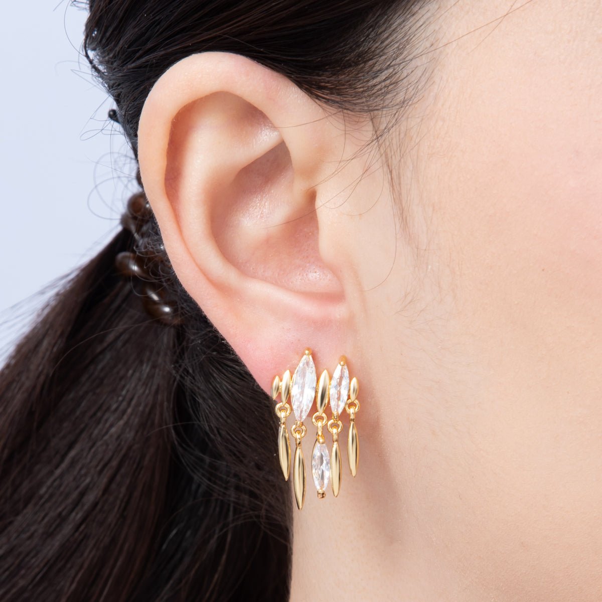 18K Gold Filled 27mm Clear CZ Marquise Sphere Drop Stud Earrings | Earrings-00126