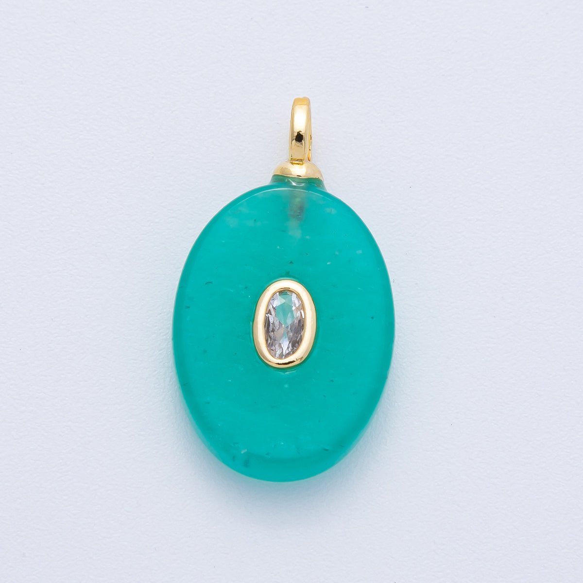 18K Gold Filled 27mm CZ Embedded Citrine, Turquoise Oval Gemstone Pendant | AK207