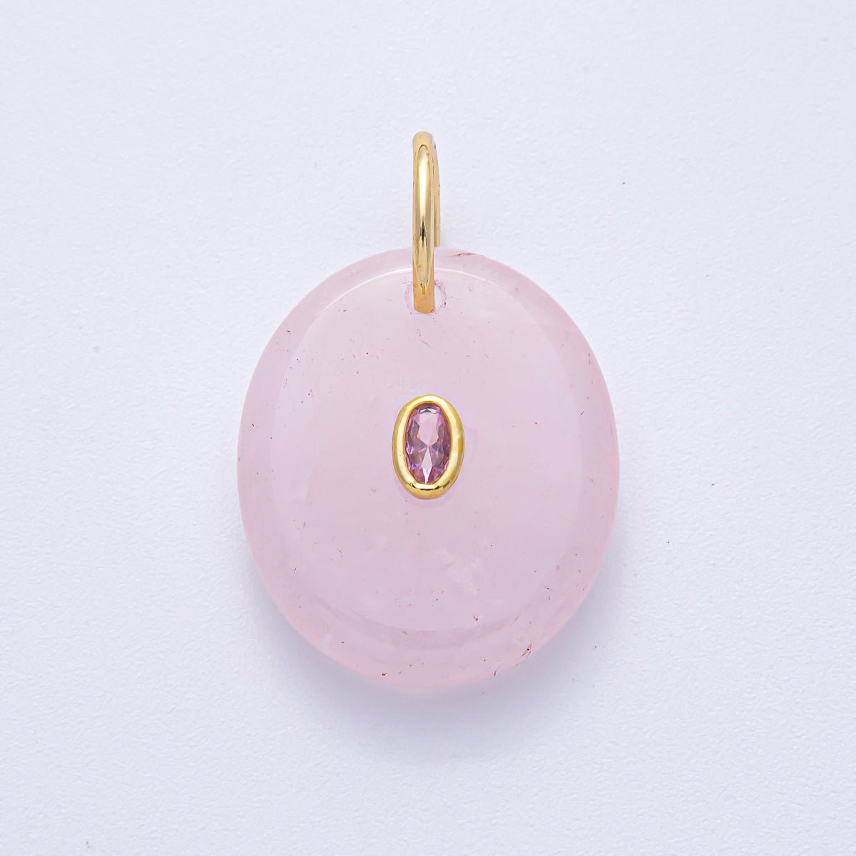 18K Gold Filled 27mm CZ Embedded Rose Quartz, Clear Quartz, Amethyst Oval Gemstone Charm | AK058 AK059