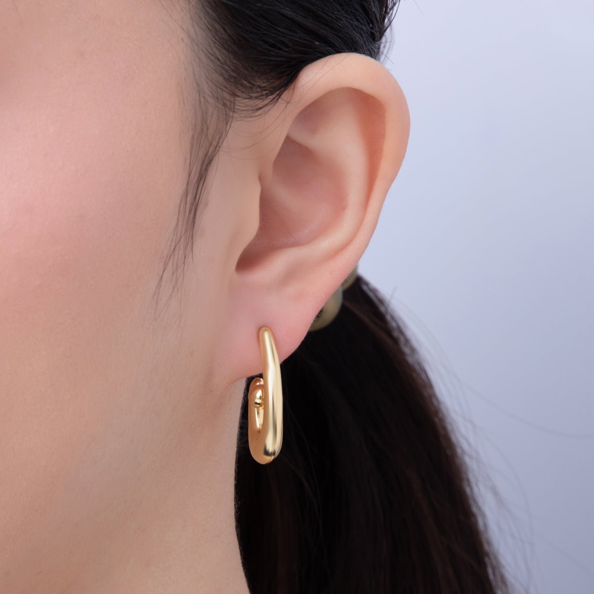 18K Gold Filled 27mm Minimalist Ball Curl J-Shaped Hoop Earrings | AD1655