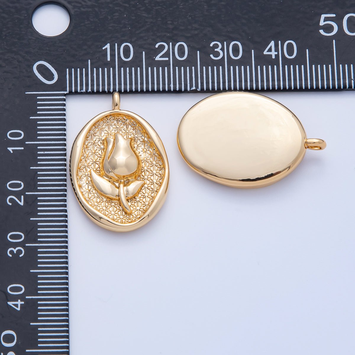 18K Gold Filled 27mm Tulip Flower Molten Oval Charm | AK150