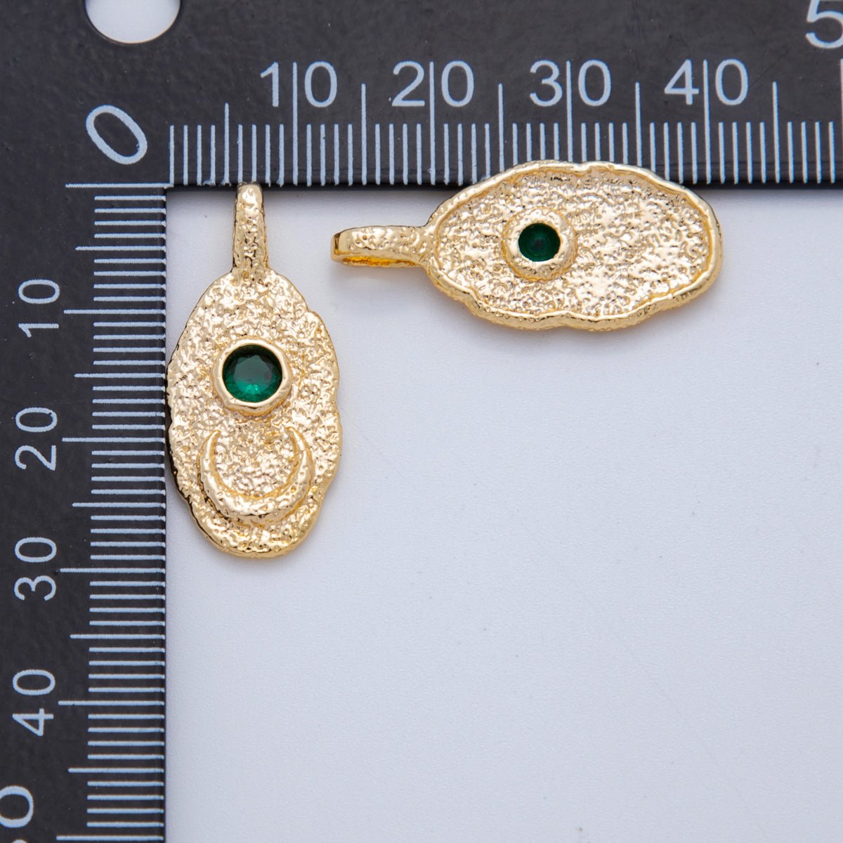 18K Gold Filled 28mm Emerald Moon Textured Oval Pebble Pendant | AH785