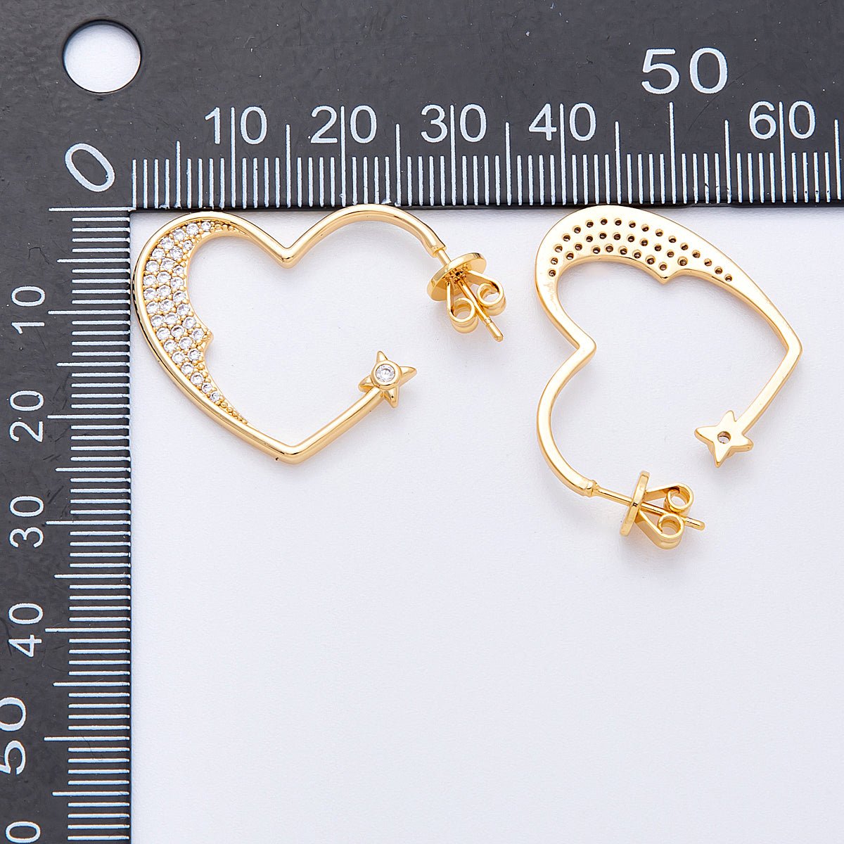 18K Gold Filled 28mm Micro Paved CZ Star Heart Hoop | Earrings-00199