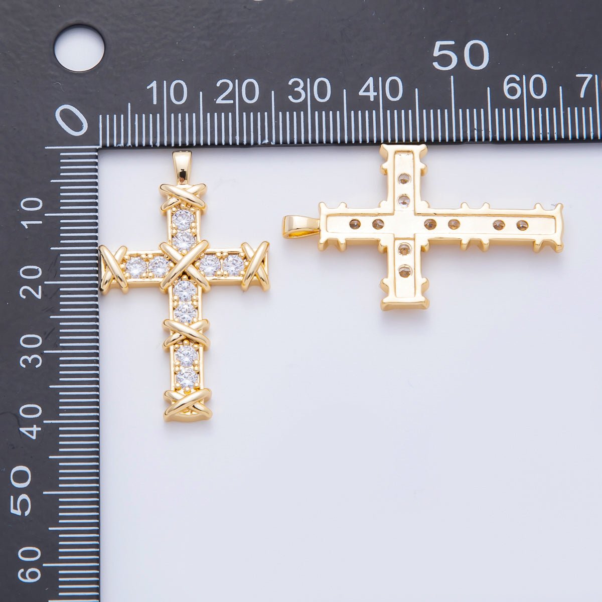 18K Gold Filled 29mm Micro Paved CZ Religious Christian Cross Charm | N655