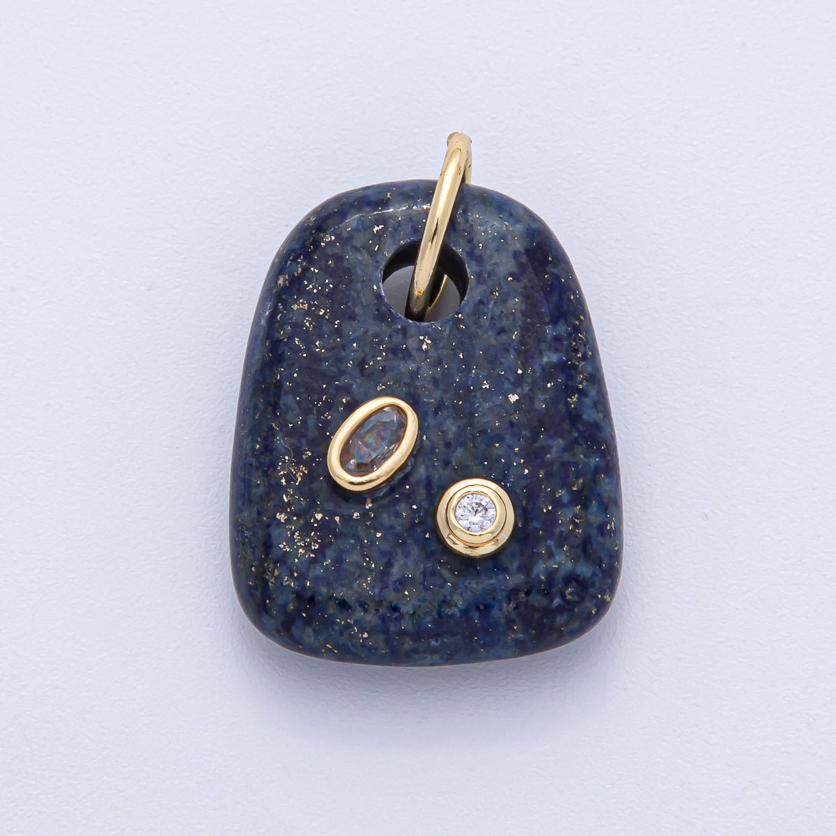 18K Gold Filled 29mm Multicolor CZ Embedded Natural Gemstone Rectangular Charm | AK055 - AK057