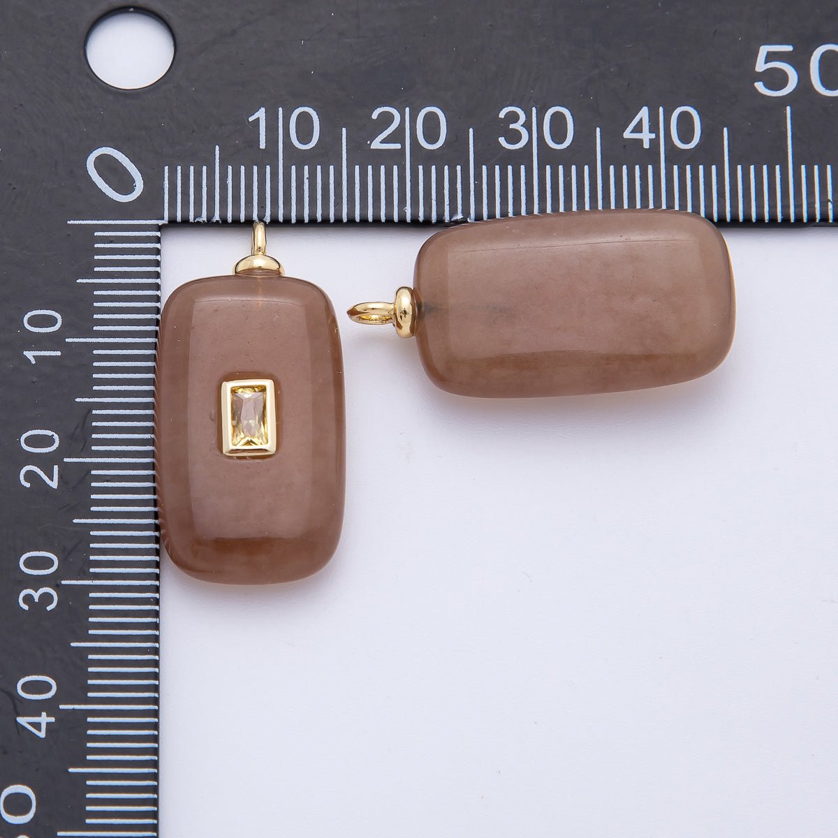 18K Gold Filled 29mm Yellow Baguette CZ Sunstone Gemstone Charm | AF1333