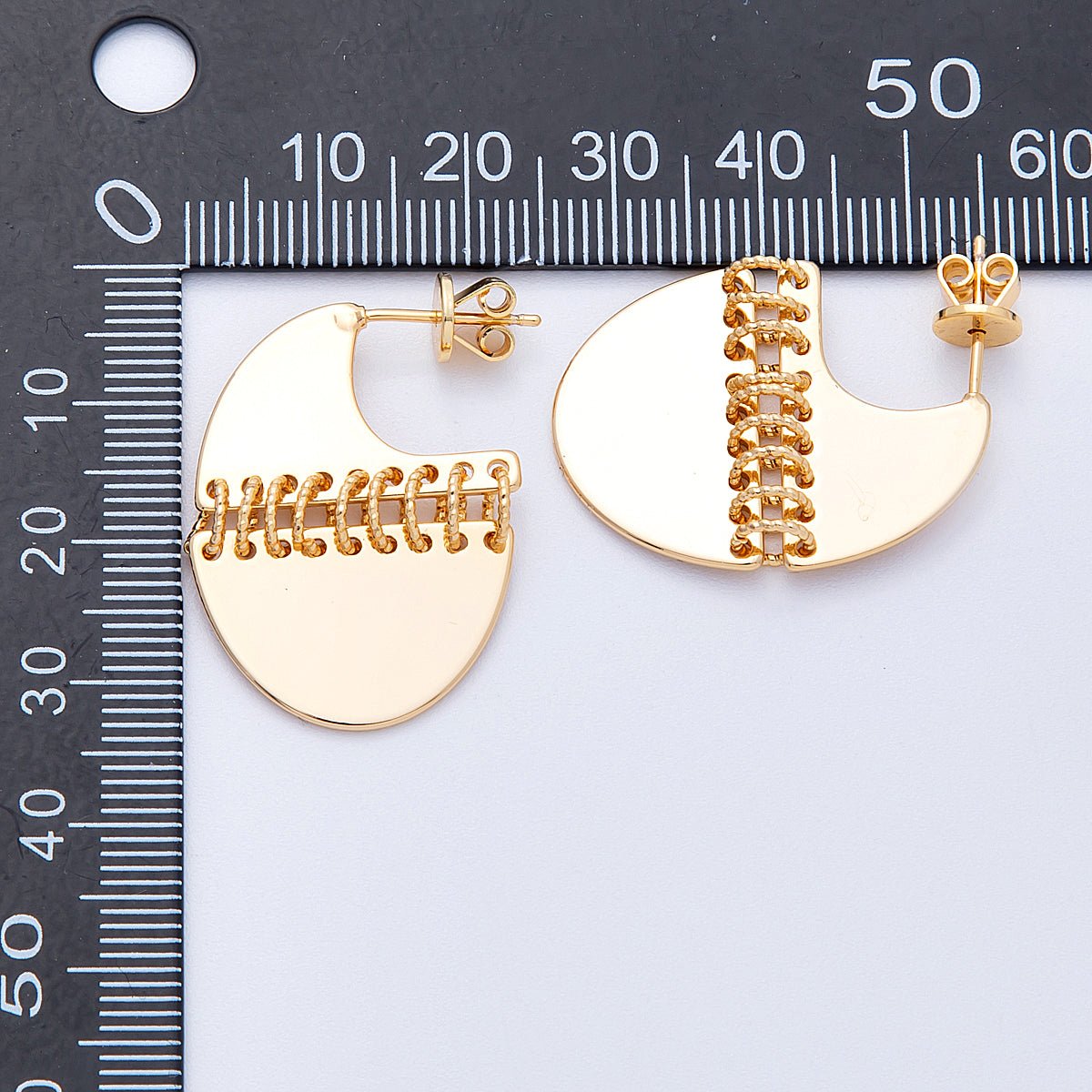 18K Gold Filled 30.5mm Minimalist J-Shaped Fringe Drop Studs | Earrings-00195