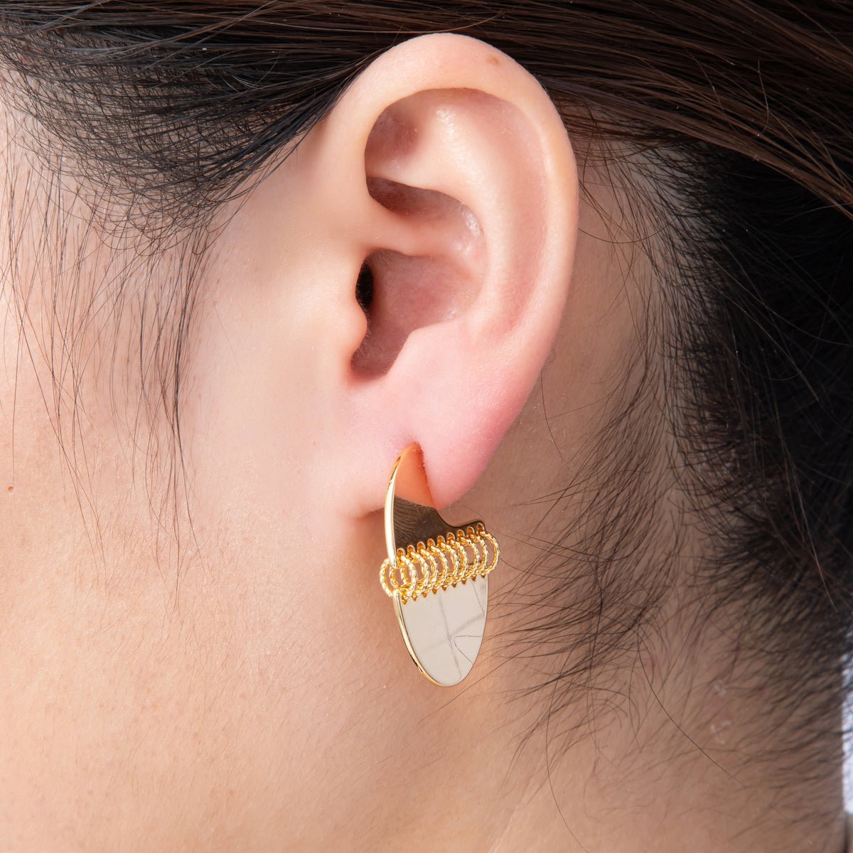 18K Gold Filled 30.5mm Minimalist J-Shaped Fringe Drop Studs | Earrings-00195