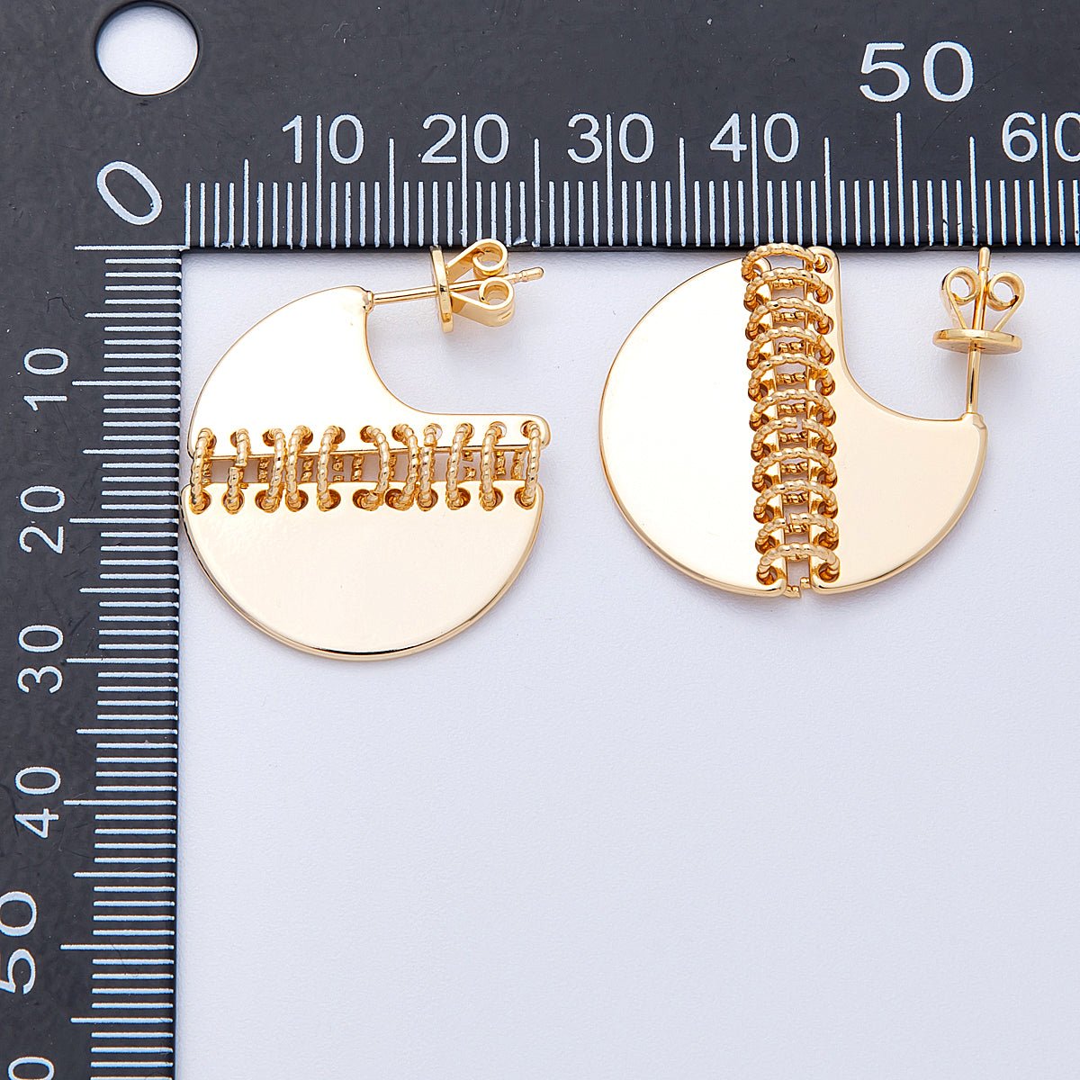 18K Gold Filled 30mm Minimalist C-Shaped Fringe Drop Studs | Earrings-00195