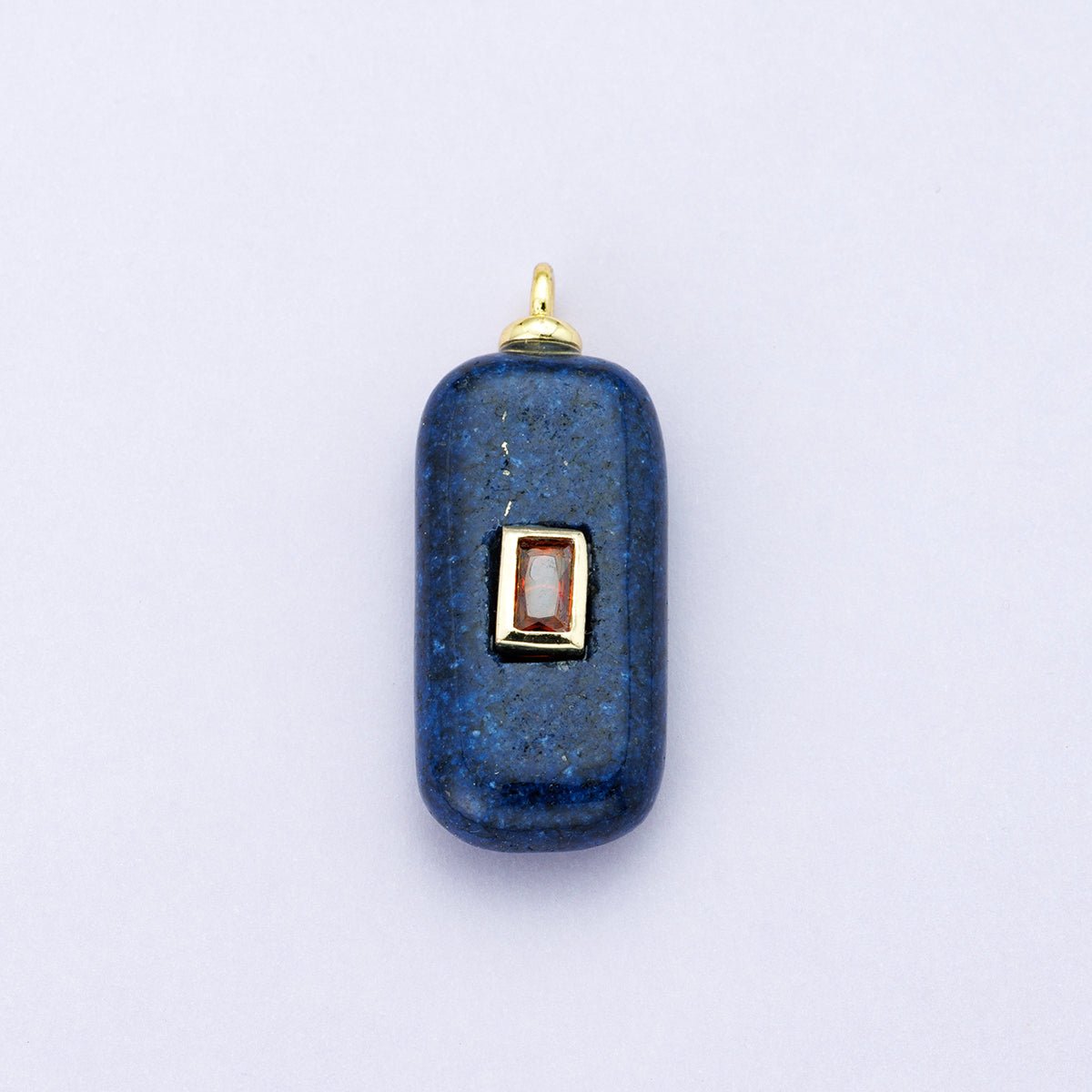 18K Gold Filled 30mm Red Baguette CZ Embedded Lapis Lazuli Gemstone Rectangle Charm | Charms-00428