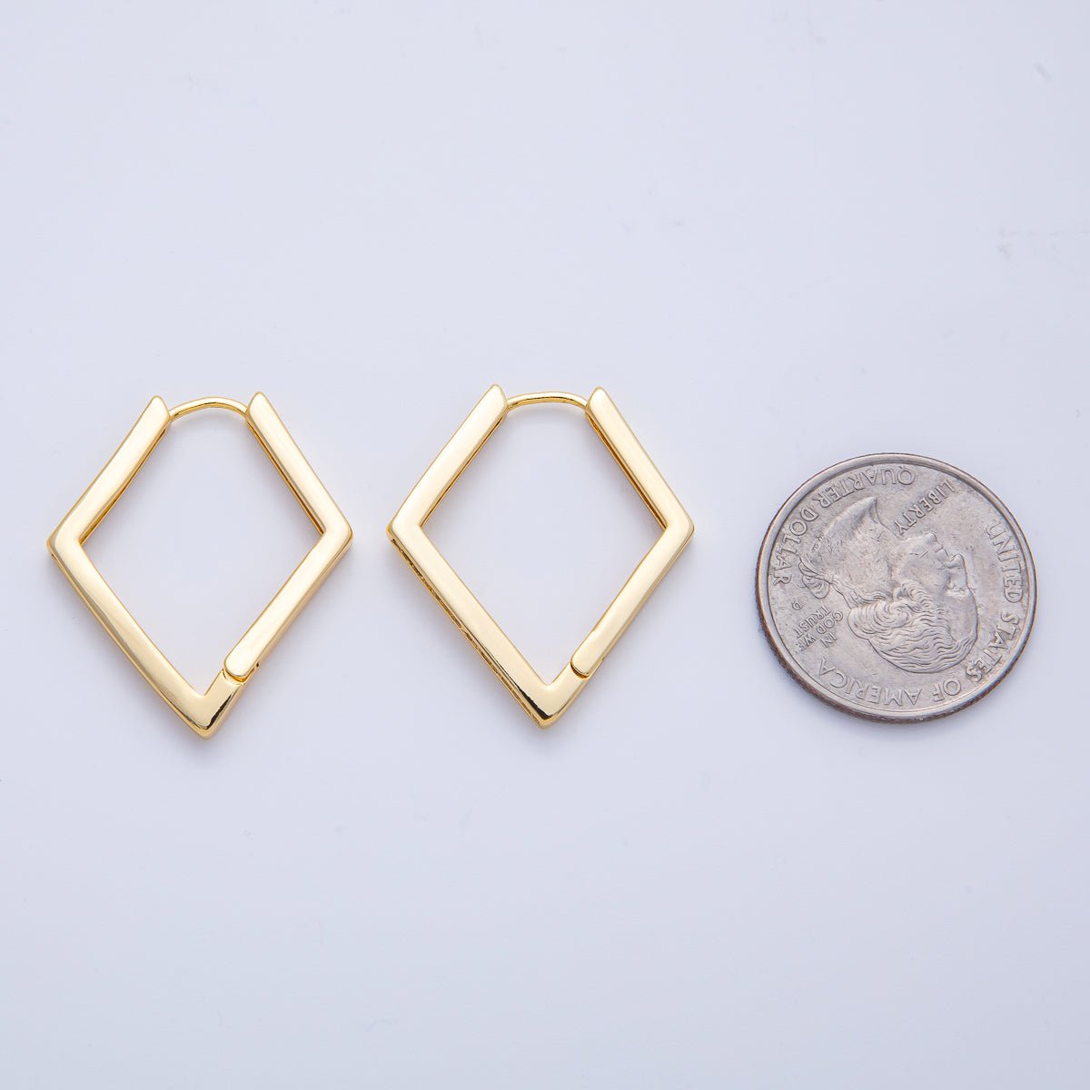 18K Gold Filled 31mm Micro Paved CZ Rhombus Hoop Earrings | Earrings-00055
