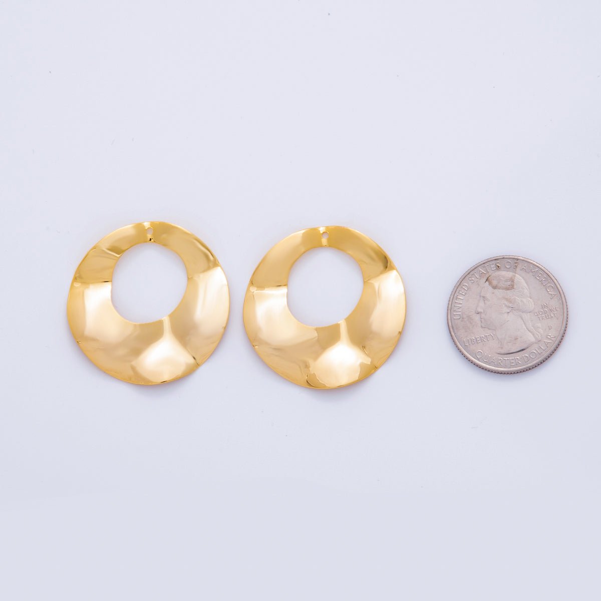 18K Gold Filled 33.5mm Hammered Round Donut Thin Charm Finding | Z1177