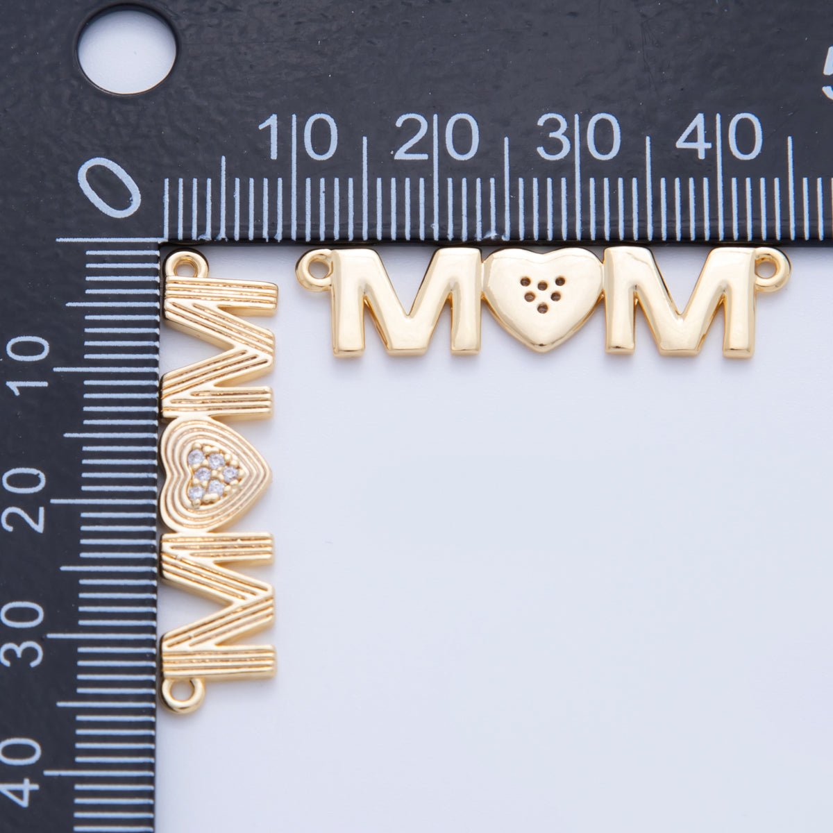 18K Gold Filled 34.5mm Micro Paved CZ Groovy Lined "MOM" Connector | Y045