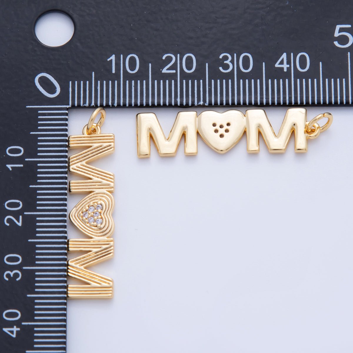 18K Gold Filled 35mm Micro Paved CZ Groovy Lined "MOM" Charm | AF348