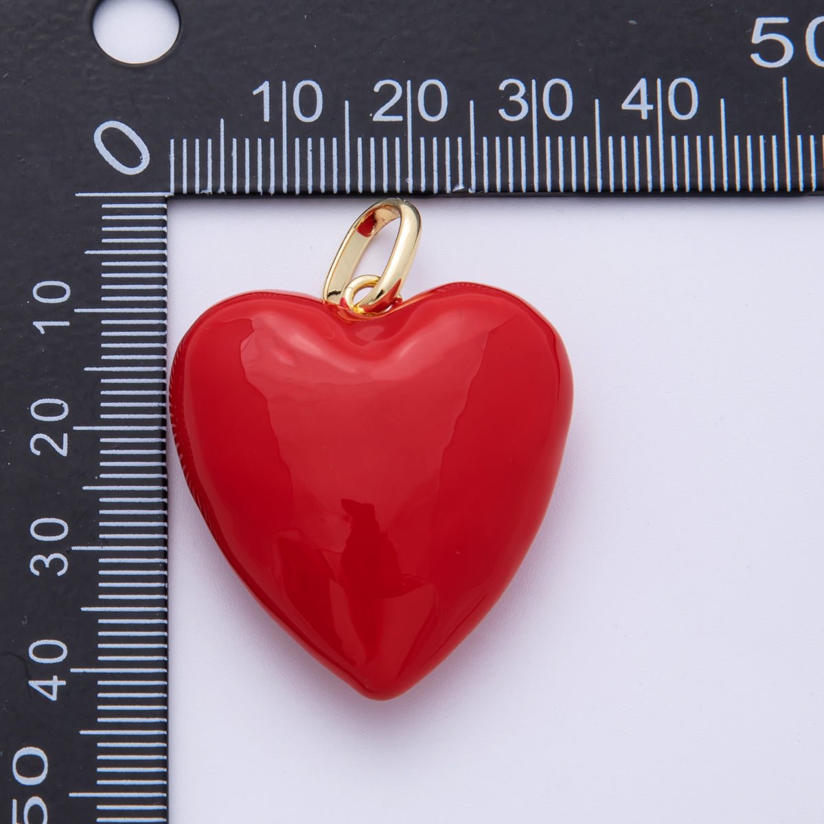 18K Gold Filled 35mm Yellow, Red Enamel Chubby Heart Charm | H138 H100