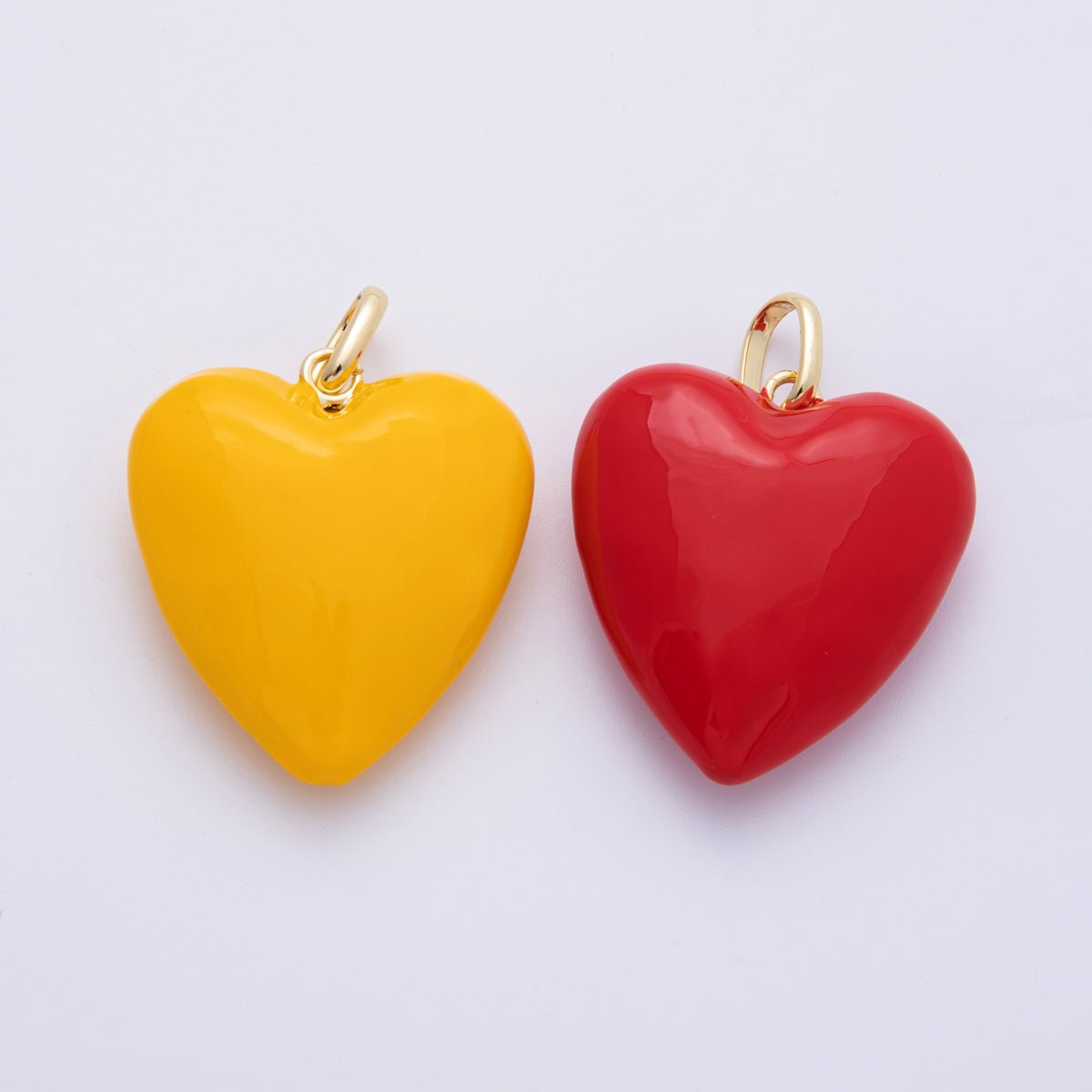 18K Gold Filled 35mm Yellow, Red Enamel Chubby Heart Charm | H138 H100