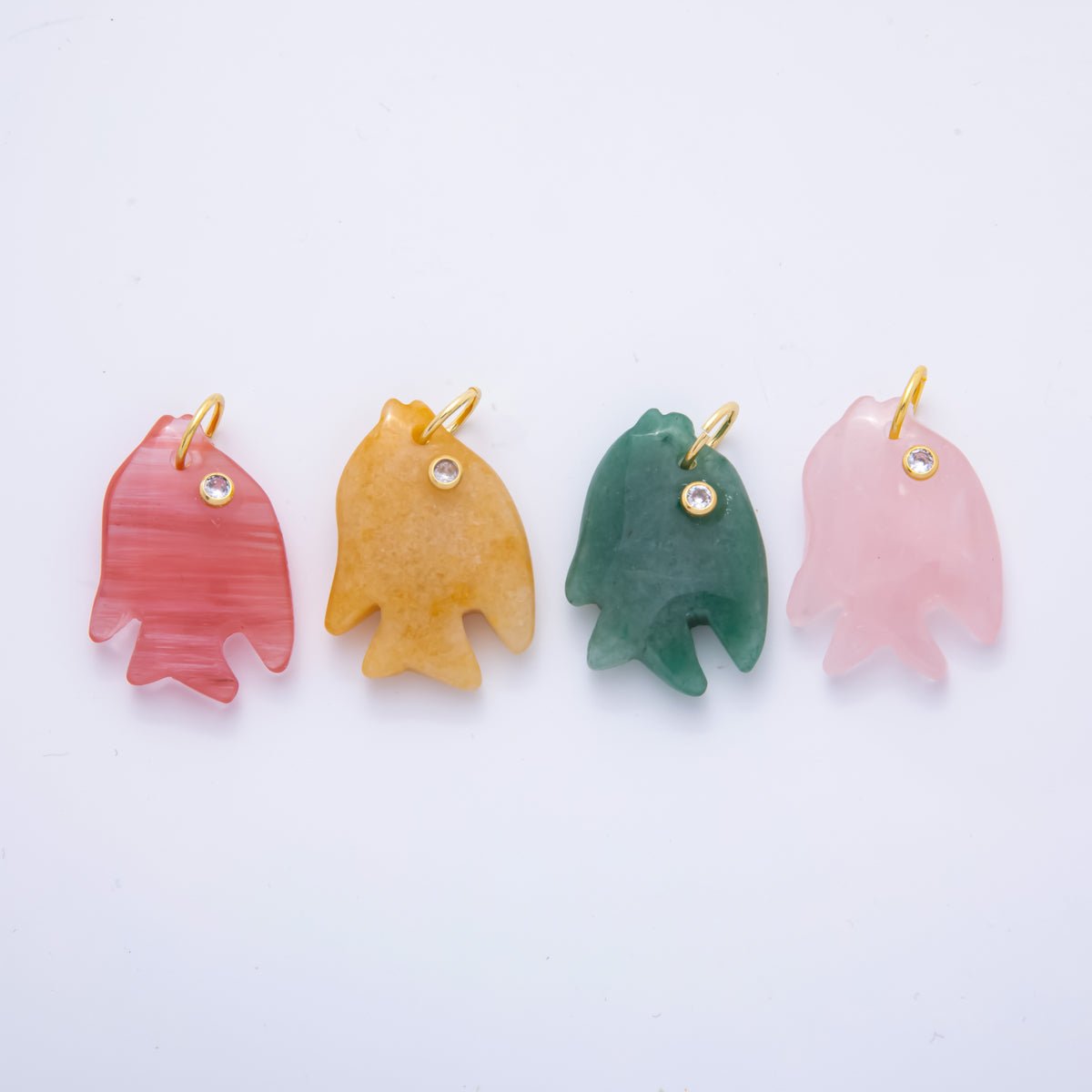 18K Gold Filled 36mm Topaz, Quartz, Aventurine Candy Bubbly Fish Gemstone Charm | AH882 AH883
