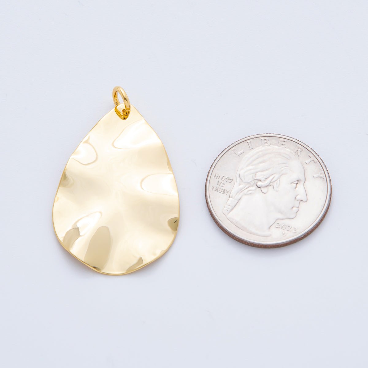 18K Gold Filled 39.5mm Hammered Molten Teardrop Charm | N-A1504