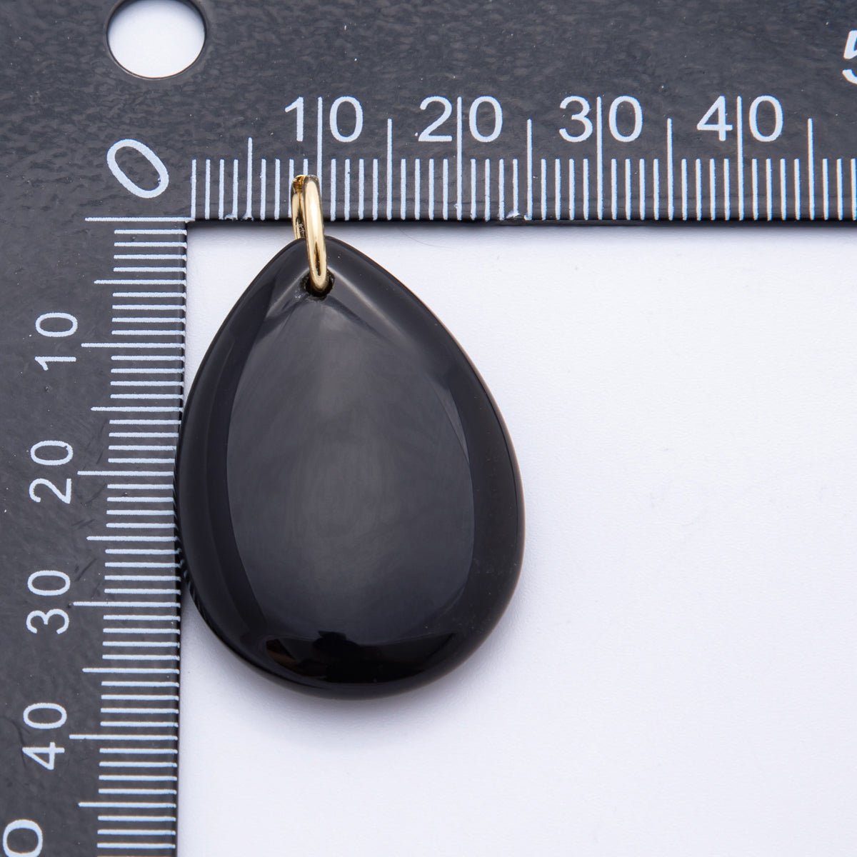18K Gold Filled 39mm Black Agate Gemstone Teardrop Bead Charm | E466