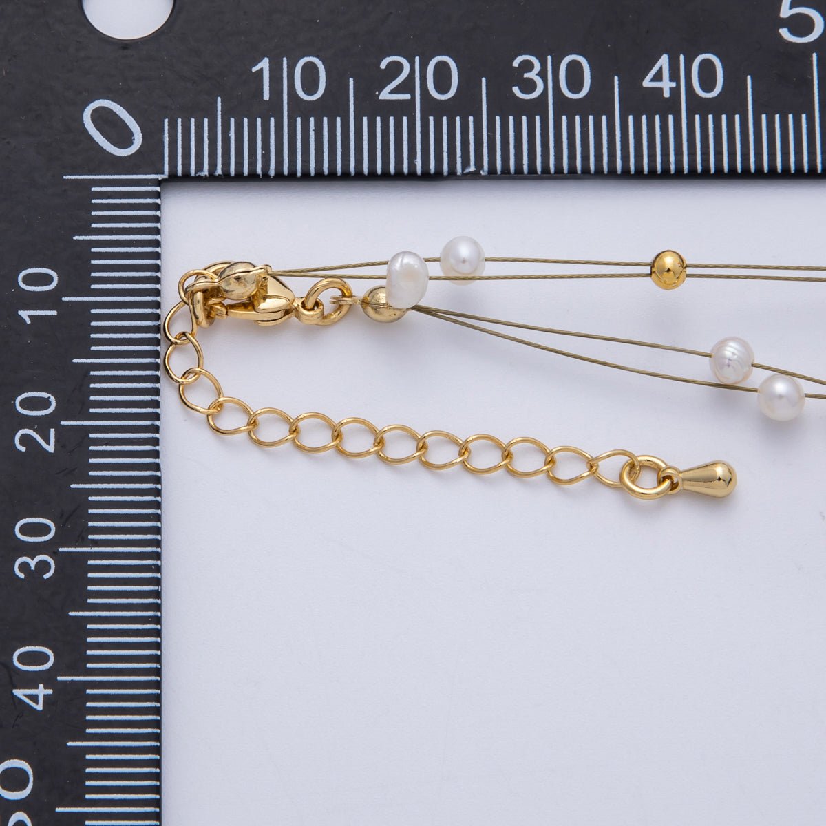 18K Gold Filled 3mm Shell Pearl Bead Wire Satellite Chain 17.5 Inch Necklace | WA-4087