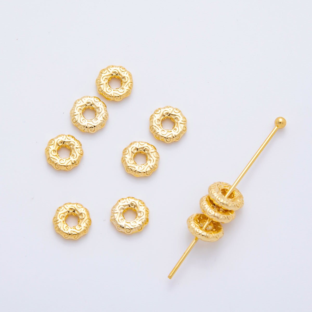 18K Gold Filled 3mm Tiny Textured Donut Tiny Disc Spacer Bead | AF-A1086