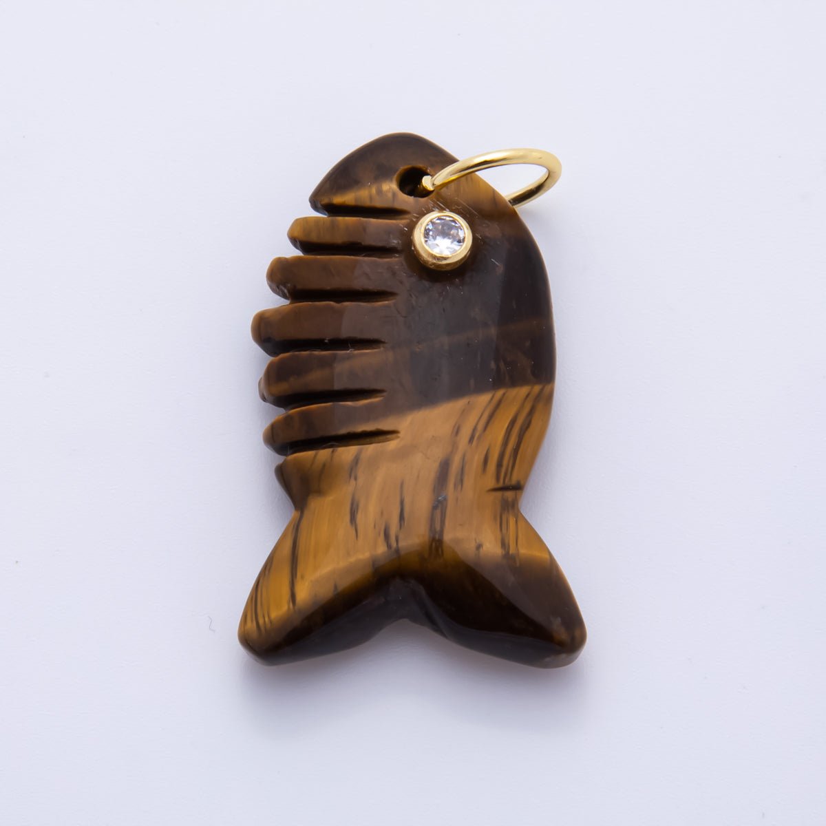 18K Gold Filled 40.5mm Tiger Stone, Obsidian, Quartz Fish Gill Gemstone Charm | AH884 - AH885