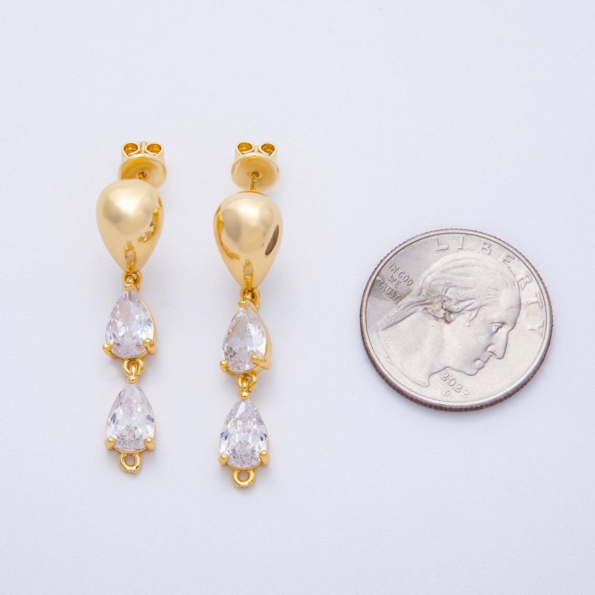 18K Gold Filled 40mm Clear CZ Teardrop Drop Stud Earrings Findings | Findings-00020