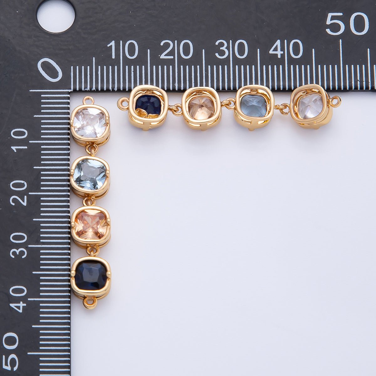 18K Gold Filled 41mm Multicolor Square CZ Bezel Connector | Y-00162