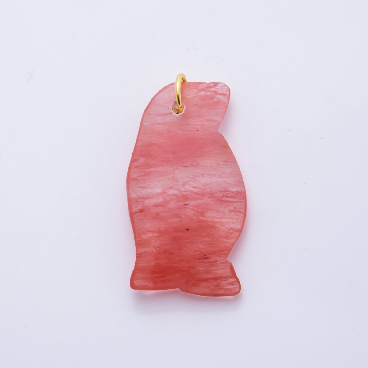 18K Gold Filled 42mm Opal, Ruffle, Watermelon Red Chubby Penguin Gemstone Charm | AH827 AH828
