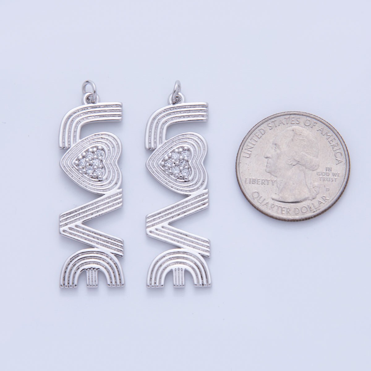 18K Gold Filled 45mm Micro Paved CZ Groovy Lined "LOVE" Charm in Gold & Silver | AF337 AF336