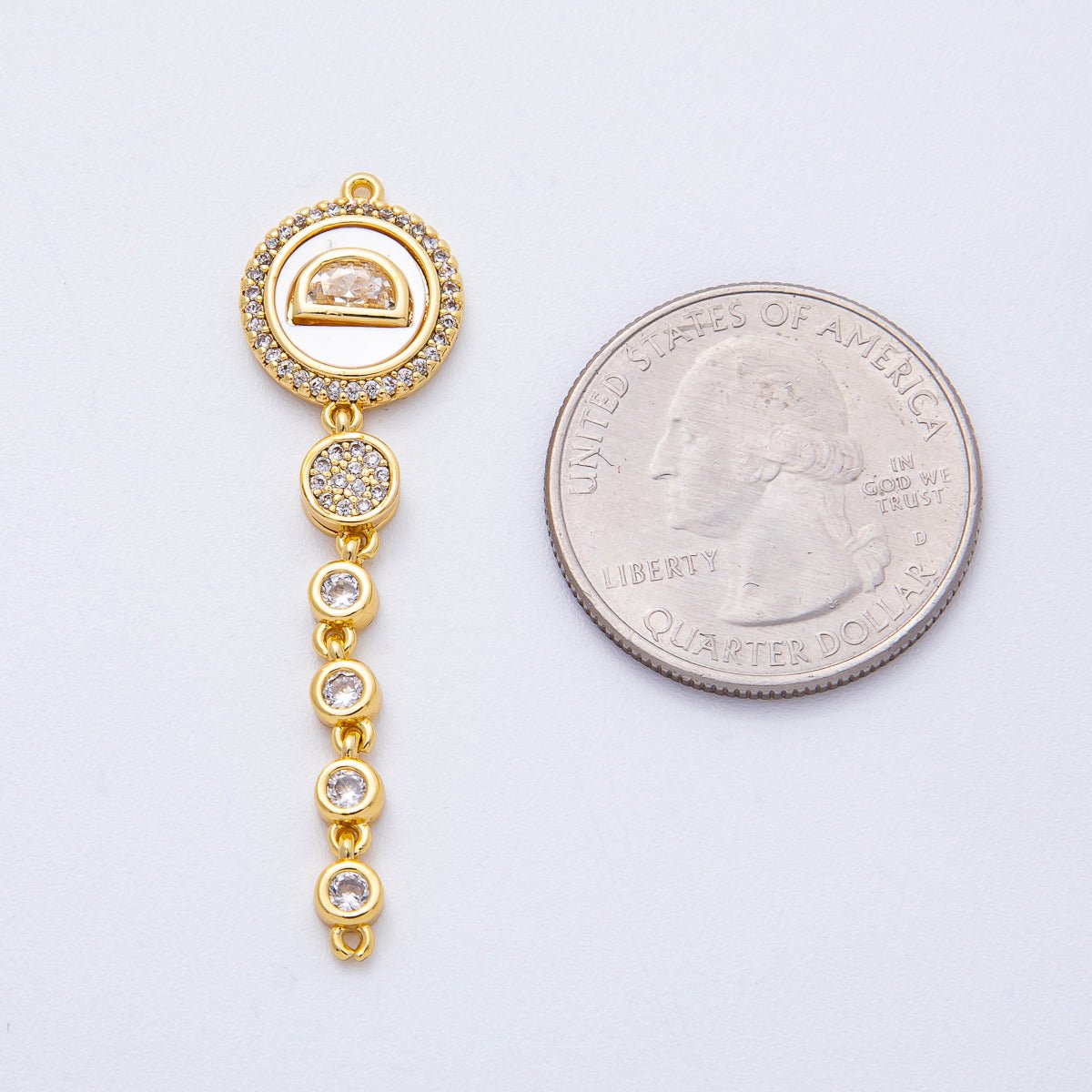 18K Gold Filled 47mm Shell Pearl Clear CZ Micro Paved Round Round Connector | Y172