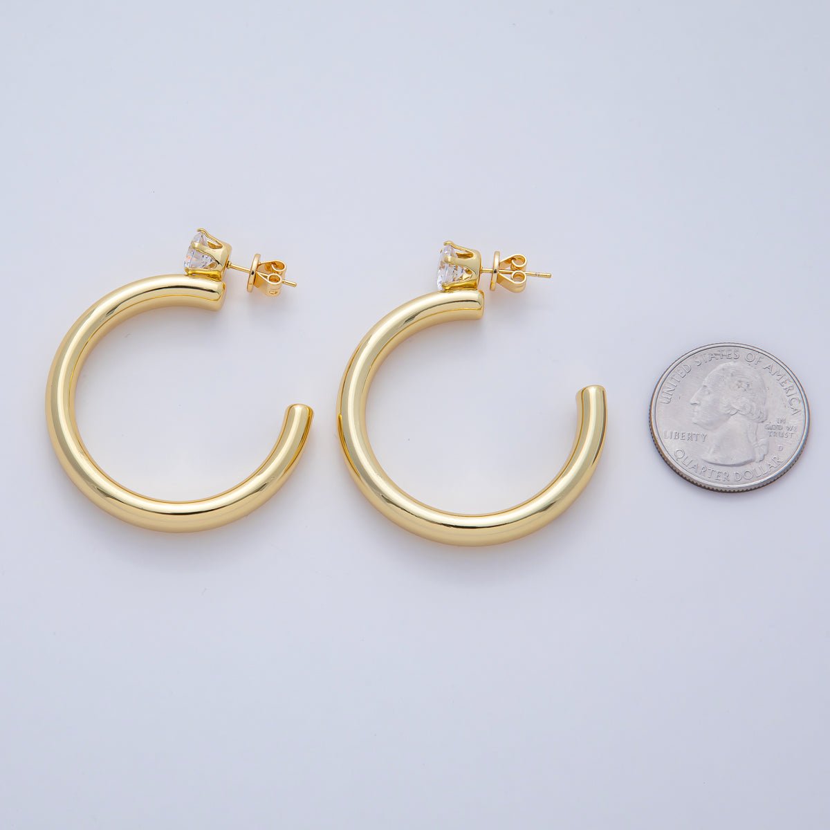 18K Gold Filled 48mm Clear CZ C-Shaped Hoop Earrings | AD1651