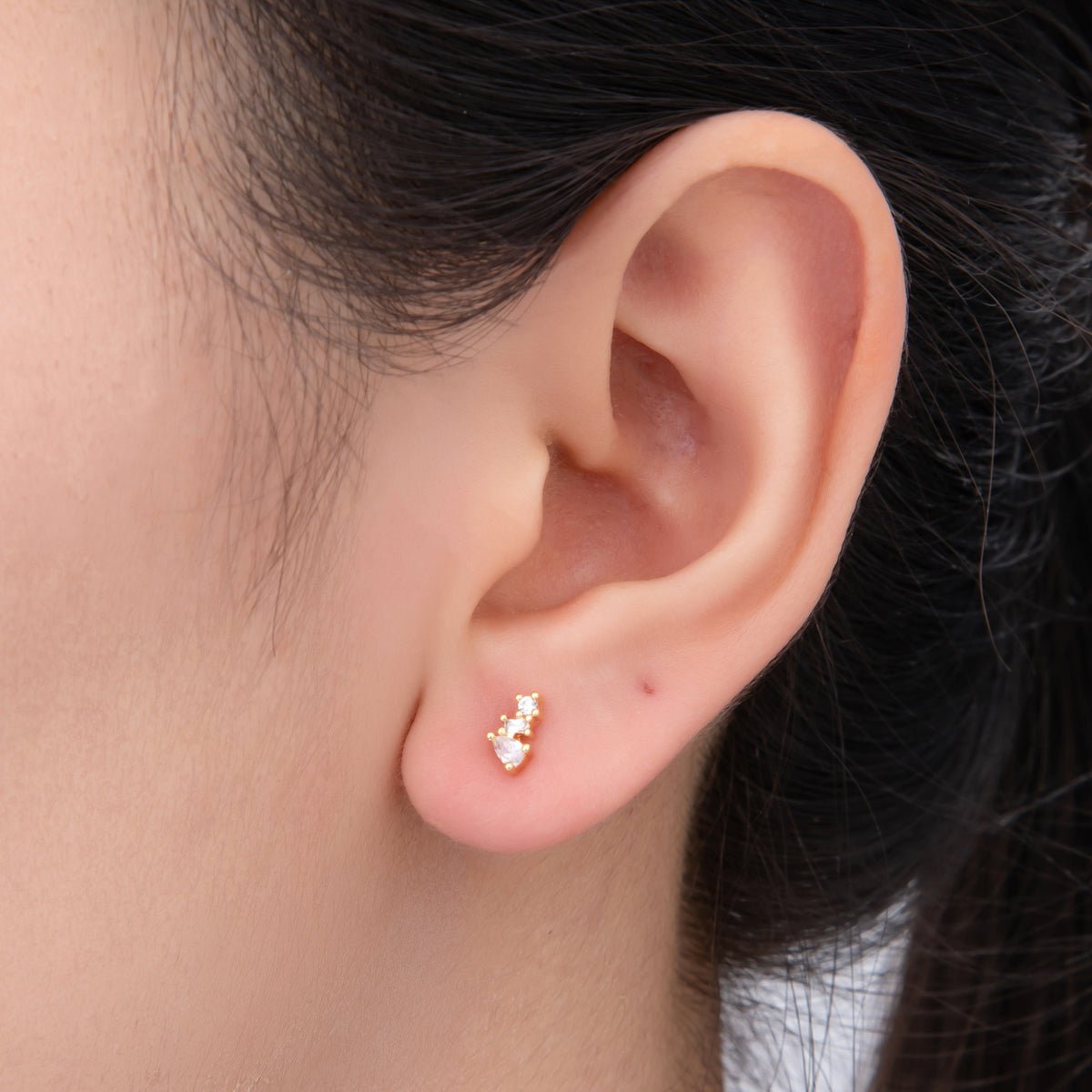 18K Gold Filled 4mm Clear, Multicolor CZ Teardrop Baguette Round Cluster Dainty Stud Earrings | AJ271 AJ272