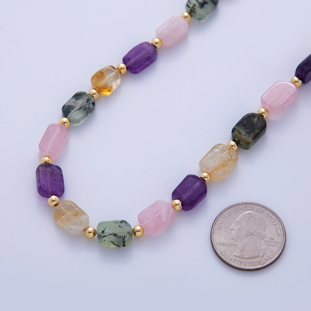 18K Gold Filled 4mm Mix Natural Gemstone Bead 17 Inch Handmade Necklace | WA-03176