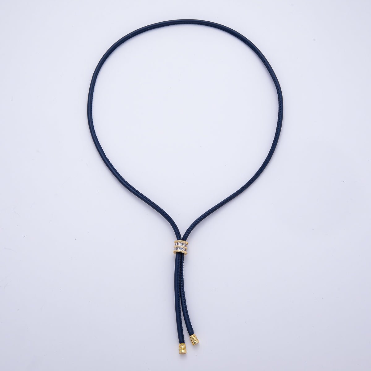 18K Gold Filled 4mm Red, Khaki, Brown Leather Bolo Chain w. Rectangular CZ 26 Inch Necklace | WA-256 WA-266 WA-375 WA-1661 WA-1669 WA-2048