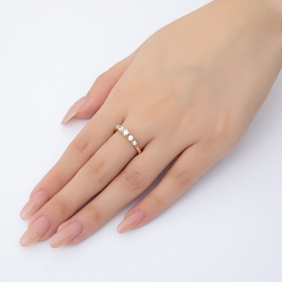 18K Gold Filled Dainty 5 Clear Round CZ Cluster Solitaire Adjustable Ring in Gold & Two-Toned | O-2158