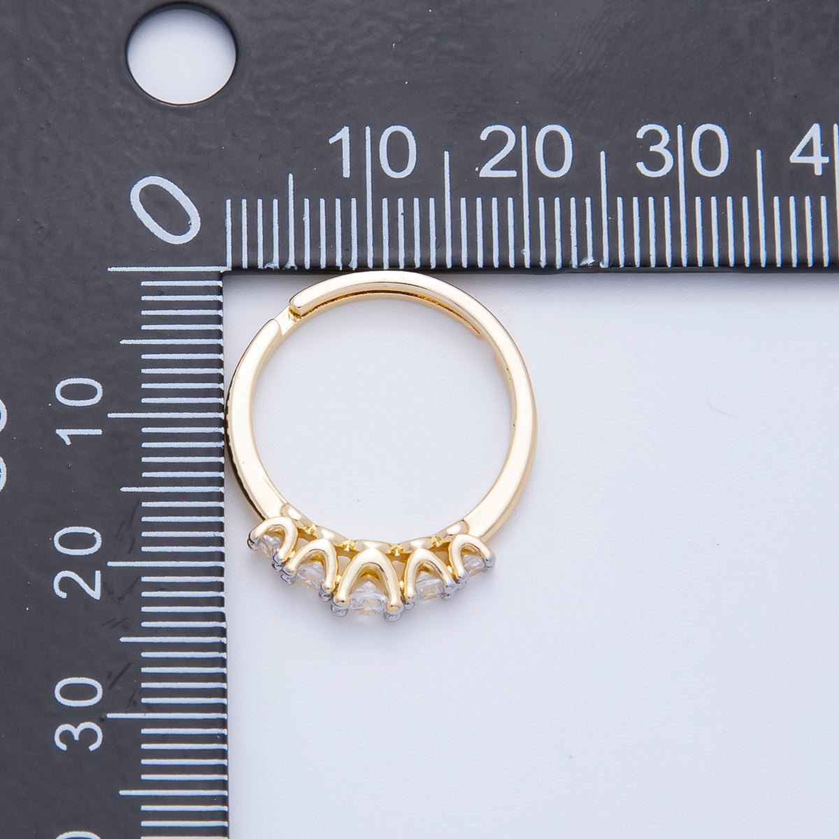 18K Gold Filled Dainty 5 Clear Round CZ Cluster Solitaire Adjustable Ring in Gold & Two-Toned | O-2158