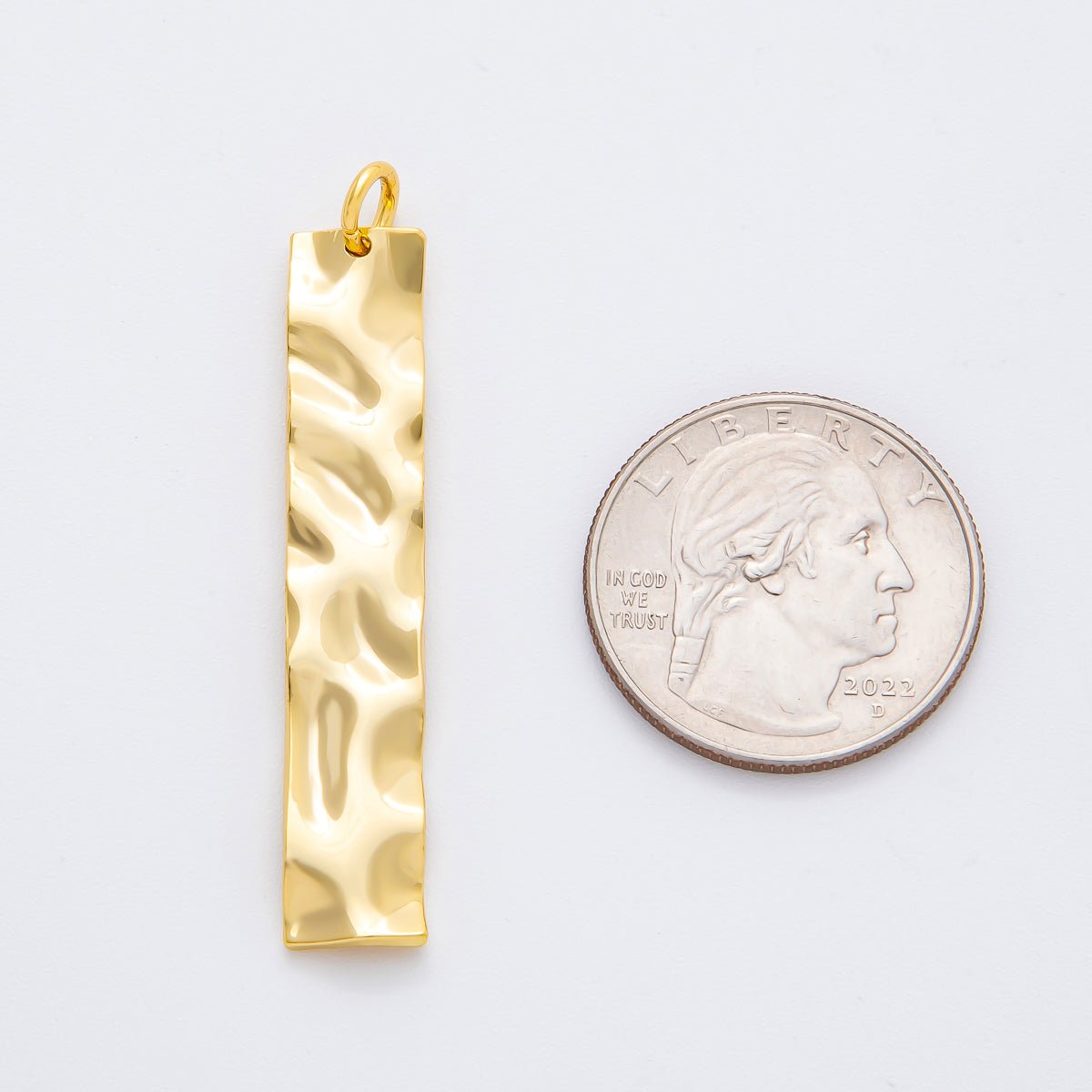 18K Gold Filled 50mm Hammered Long Vertical Bar Charm | N-A1446