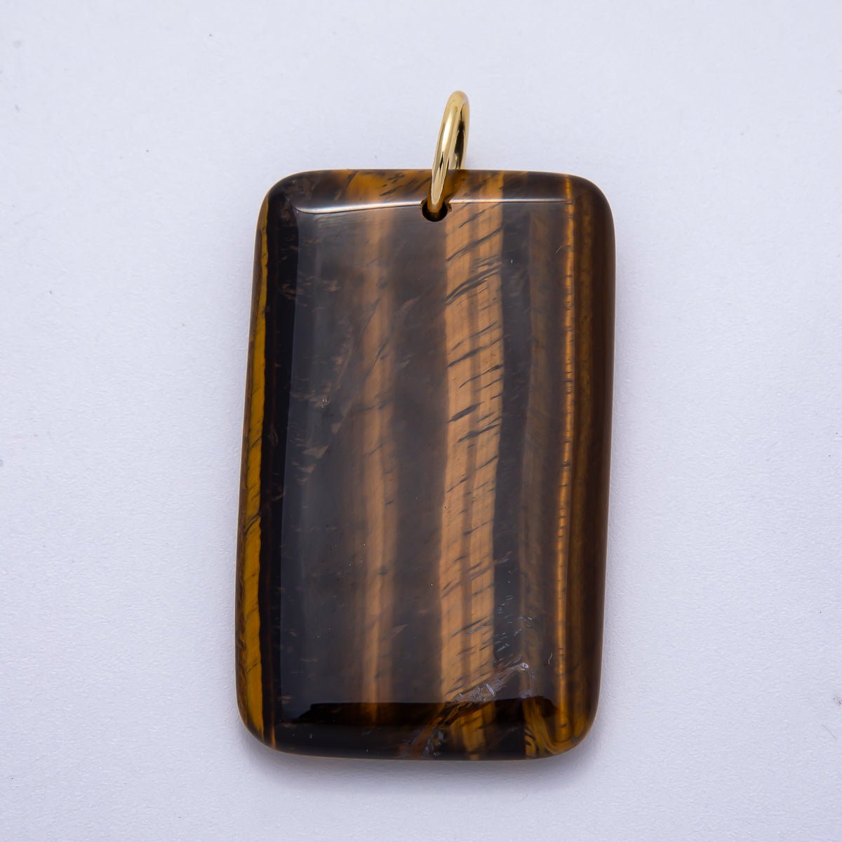 18K Gold Filled 50mm Tiger Eye, Aventurine, Red Jasper Natural Gemstone Rectangle Pendant | Charms-00530 ~ Charms-00532