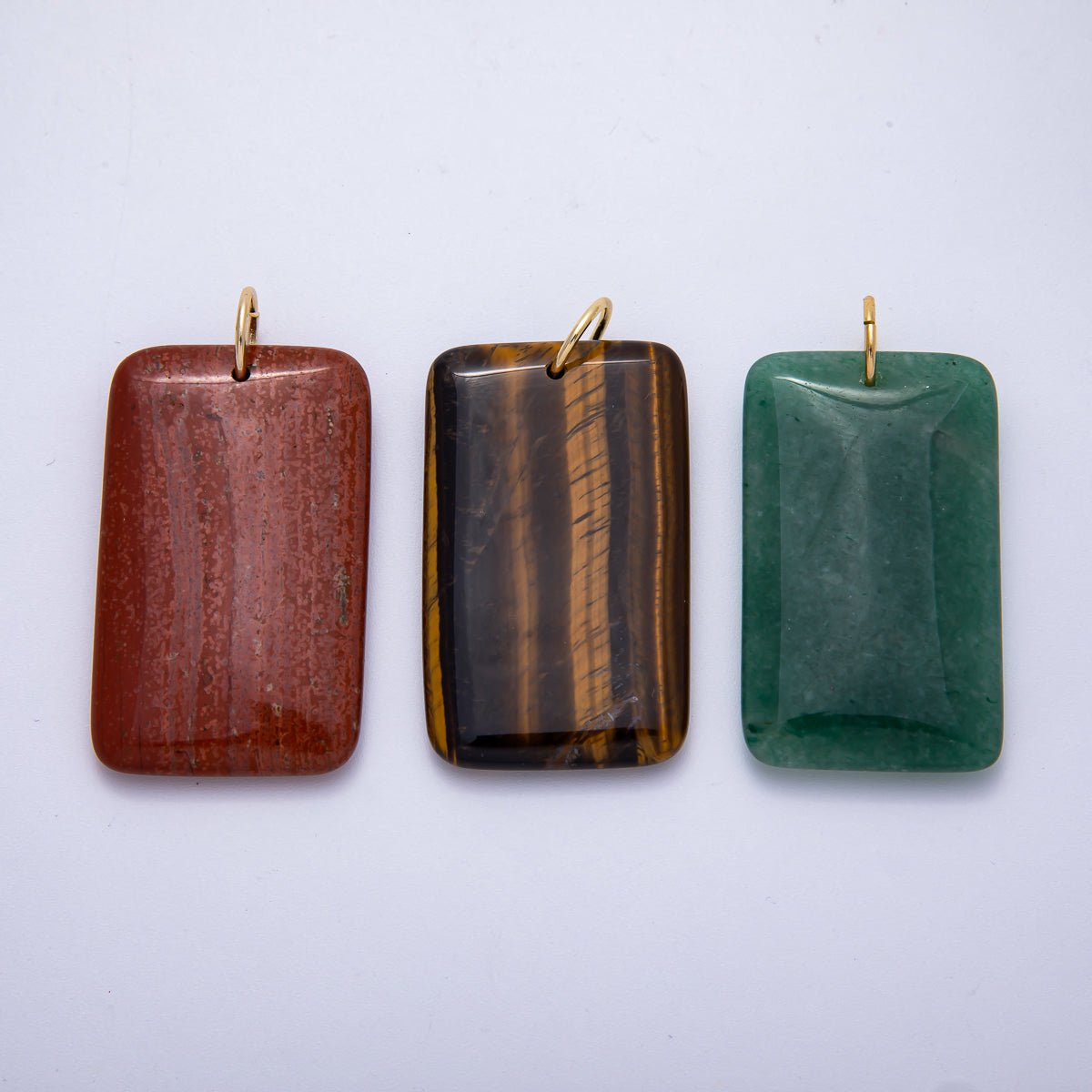 18K Gold Filled 50mm Tiger Eye, Aventurine, Red Jasper Natural Gemstone Rectangle Pendant | Charms-00530 ~ Charms-00532