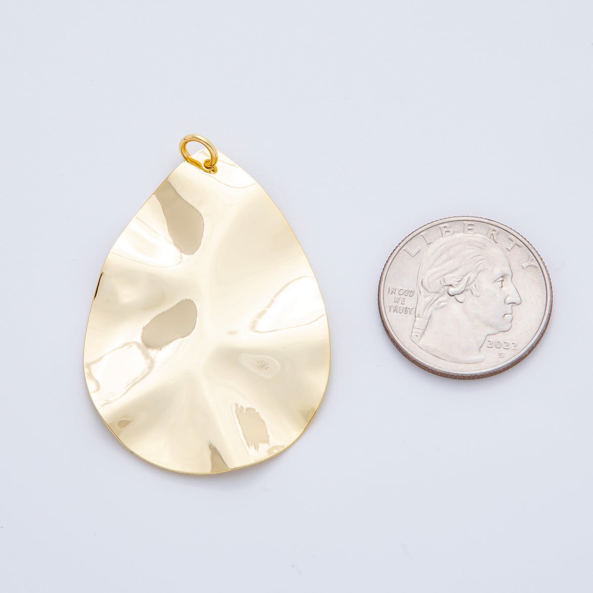18K Gold Filled 51mm Geometric Hammered Teardrop Charm | N1791