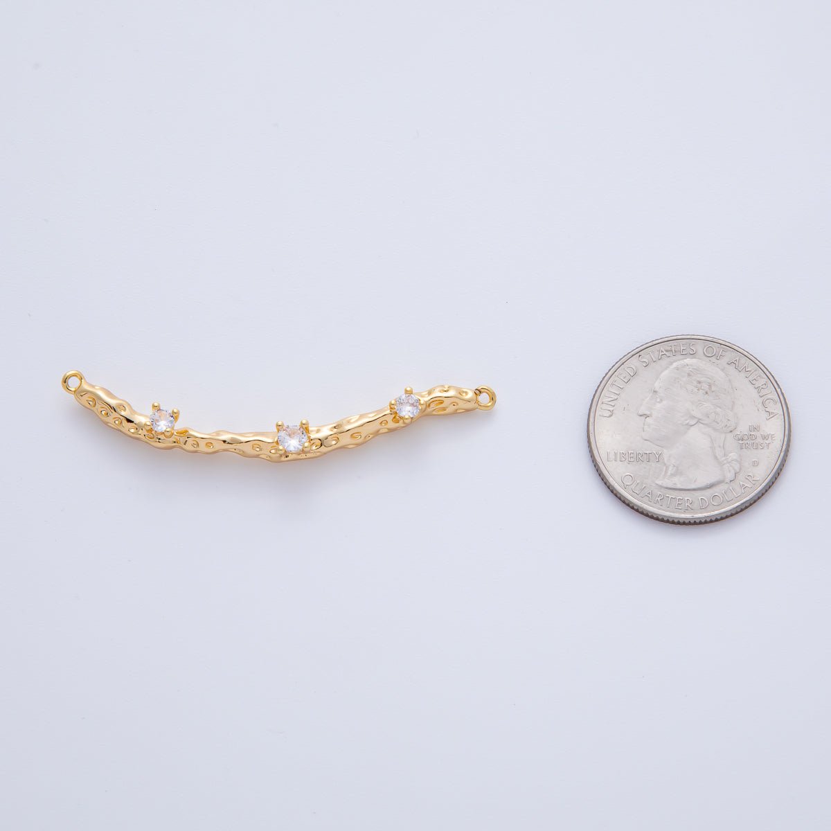 18K Gold Filled 52mm Triple Clear CZ Molten Wood Curved Connector | Y167