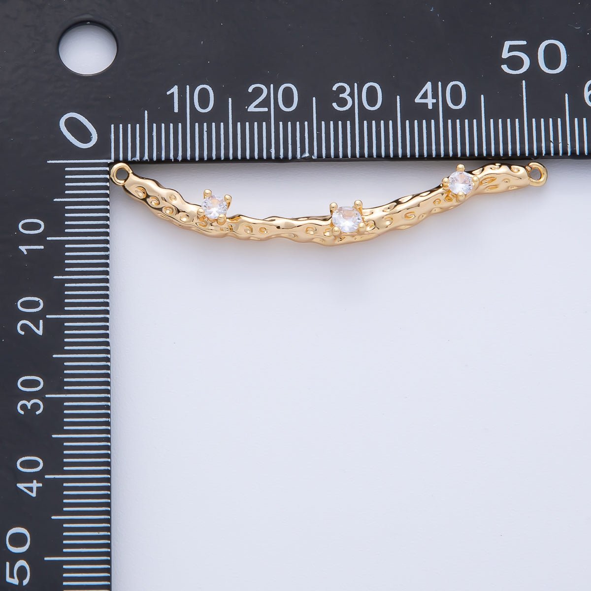 18K Gold Filled 52mm Triple Clear CZ Molten Wood Curved Connector | Y167